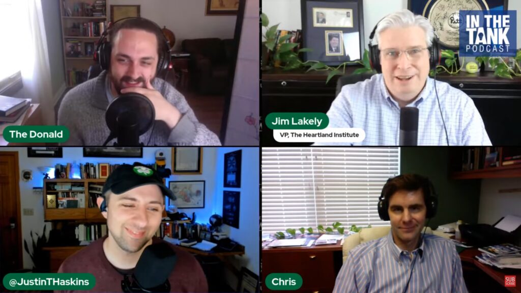 Justin Haskins, Donald Kendal, Chris Talgo, and Jim Lakely on the "In the Tank Podcast," YouTube, Stopping Socialism TV, May 4, 2023.